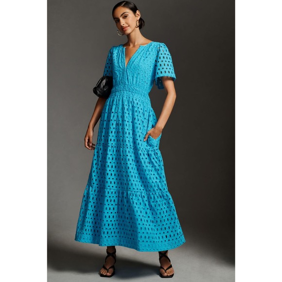 Anthropologie Blue Eyelet Maxi Dress - Picture 1 of 6